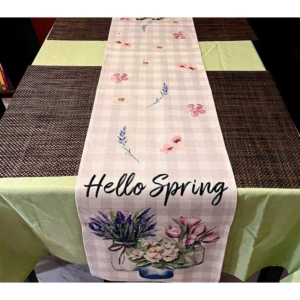Floral Table Runner Cottage Farmhouse Decor Spring Summer Plaid Decorative Cloth